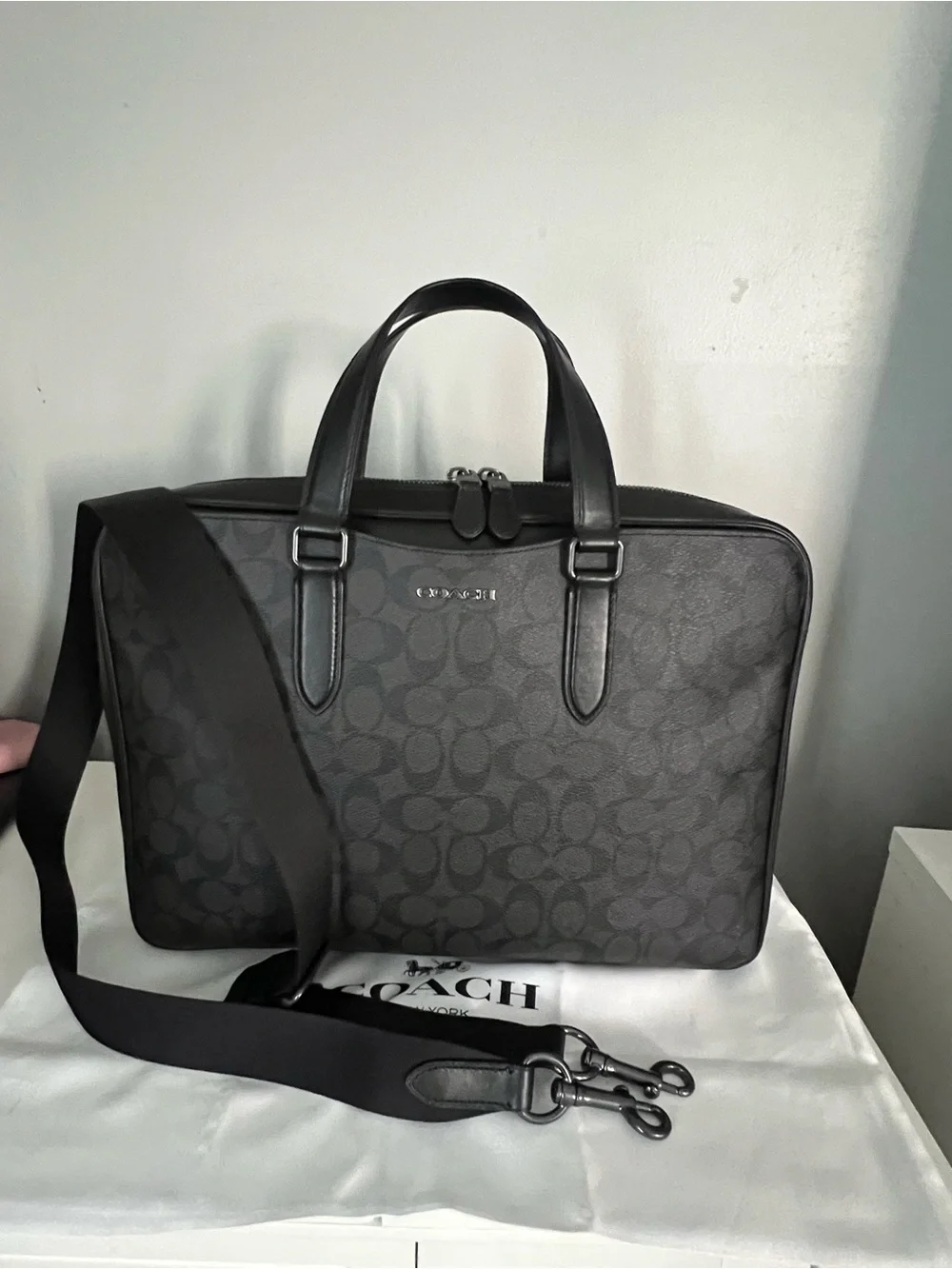 Coach Black Signature Briefcase with Removable Shoulder Strap